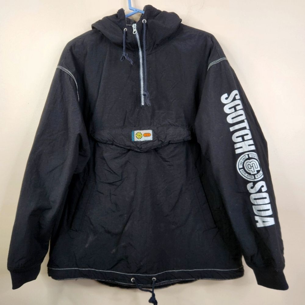 VTG Y2K Scotch & Soda TechWear 1/4 Zip Spellout Sleeve Pullover Hooded Jacket XL